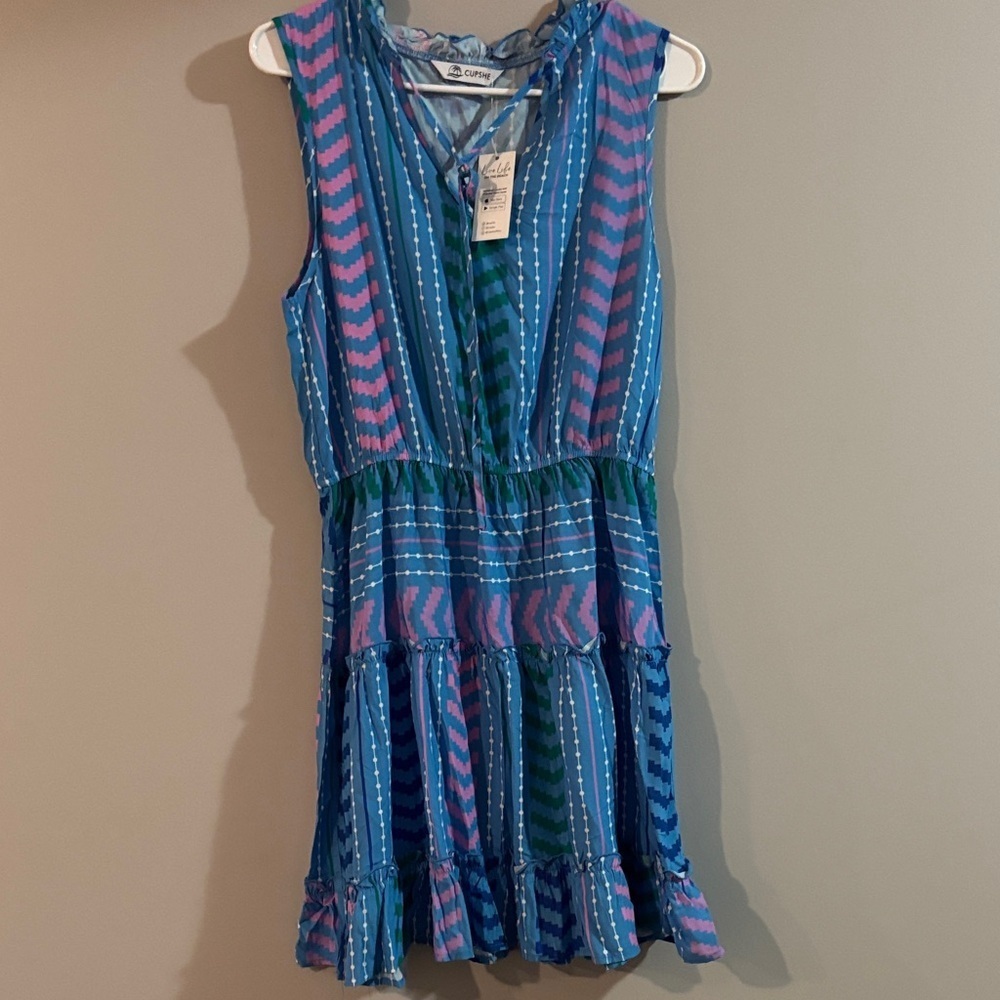 Cupshe Blue Pink Green Striped Tiered Swim Coverup